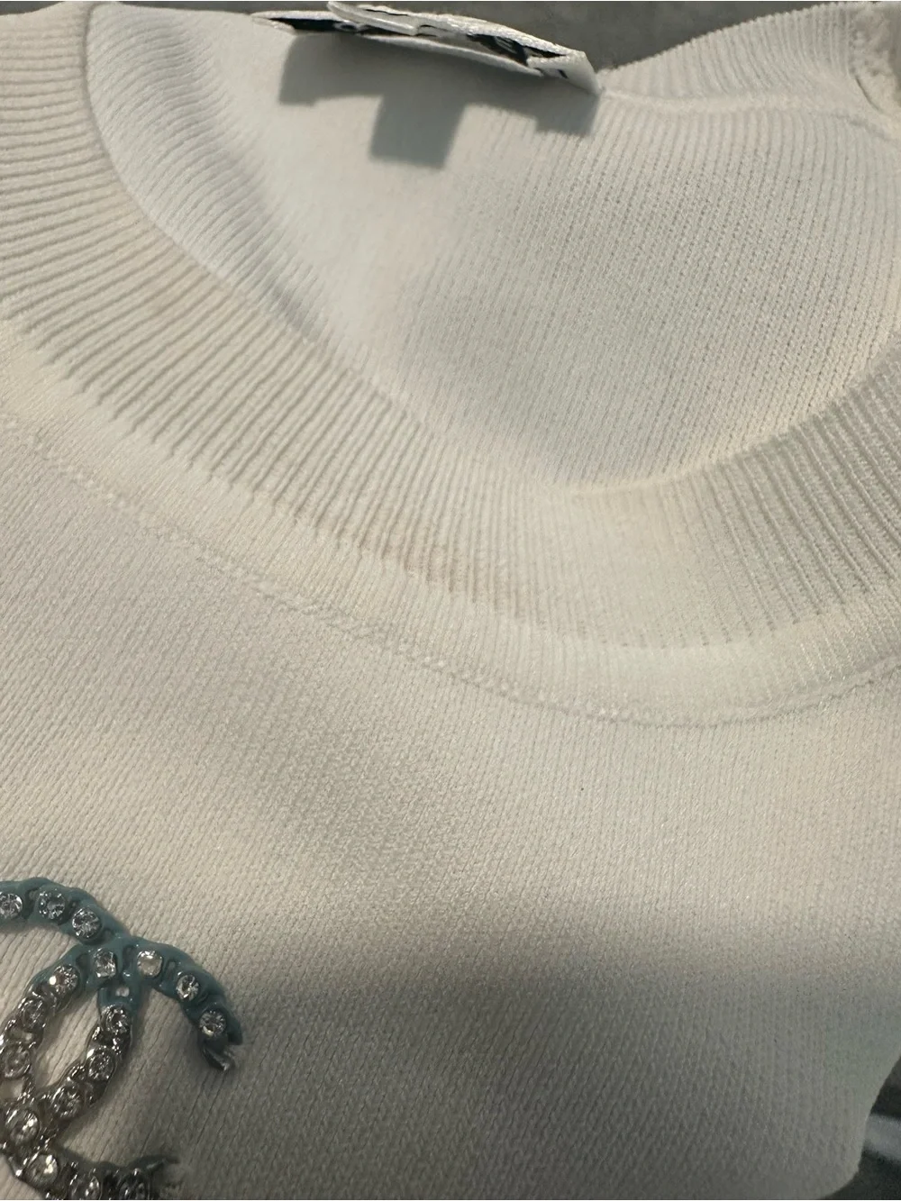 Chanel Women's Long-Sleeve Knit Top with Embellished Logo
